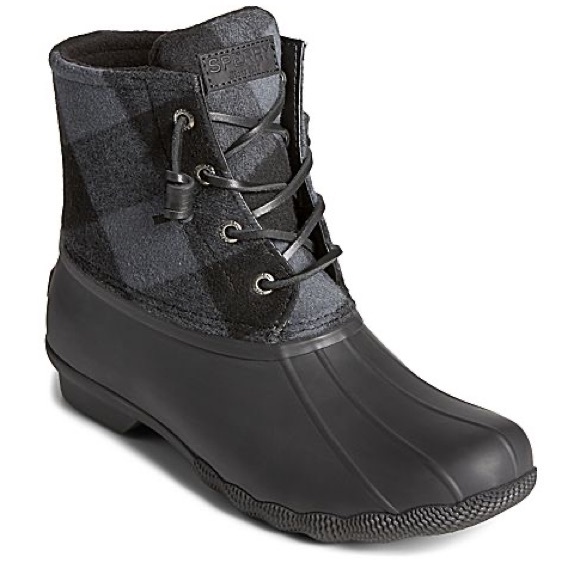 Sperry women’s saltwater Buffalo check duck boot Buffalo plaid wool shaft black - Picture 2 of 13